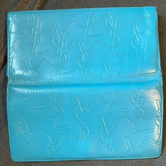 Yves Saint Laurent Blue Embossed Leather Wallet make offer - Picture 3 of 10